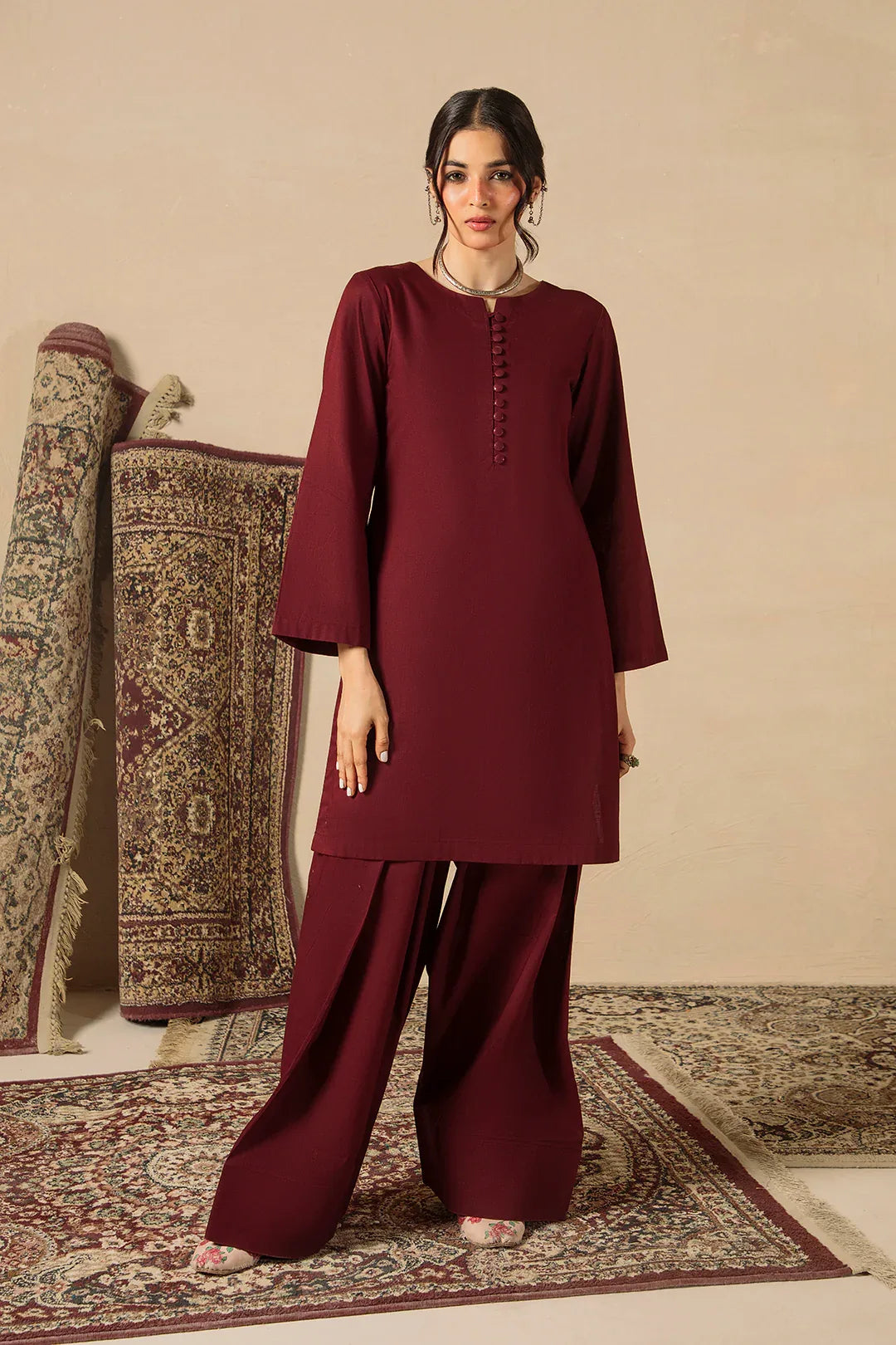 Cherry Red 2pc Solid Dress - SERAH