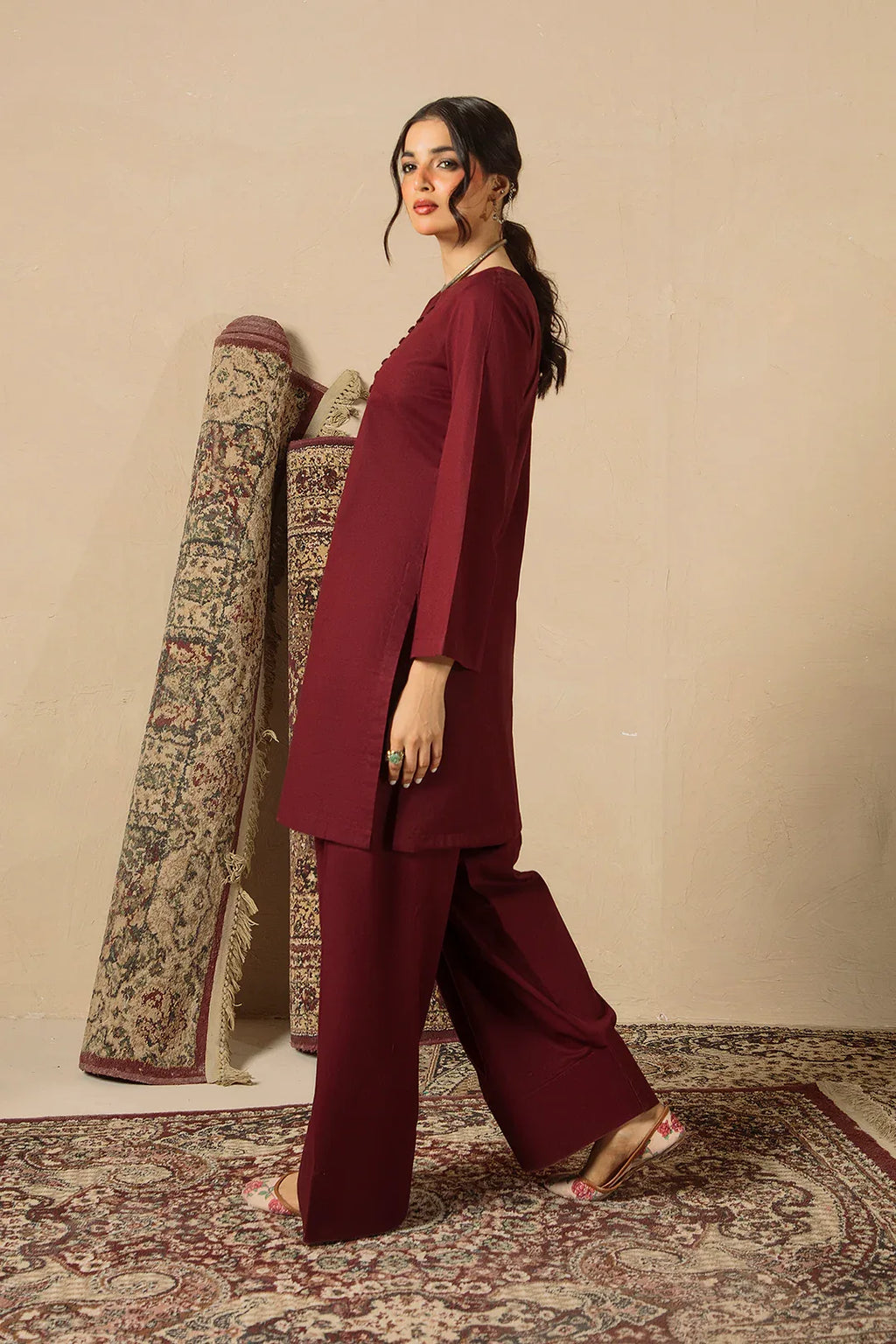 Cherry Red 2pc Solid Dress - SERAH