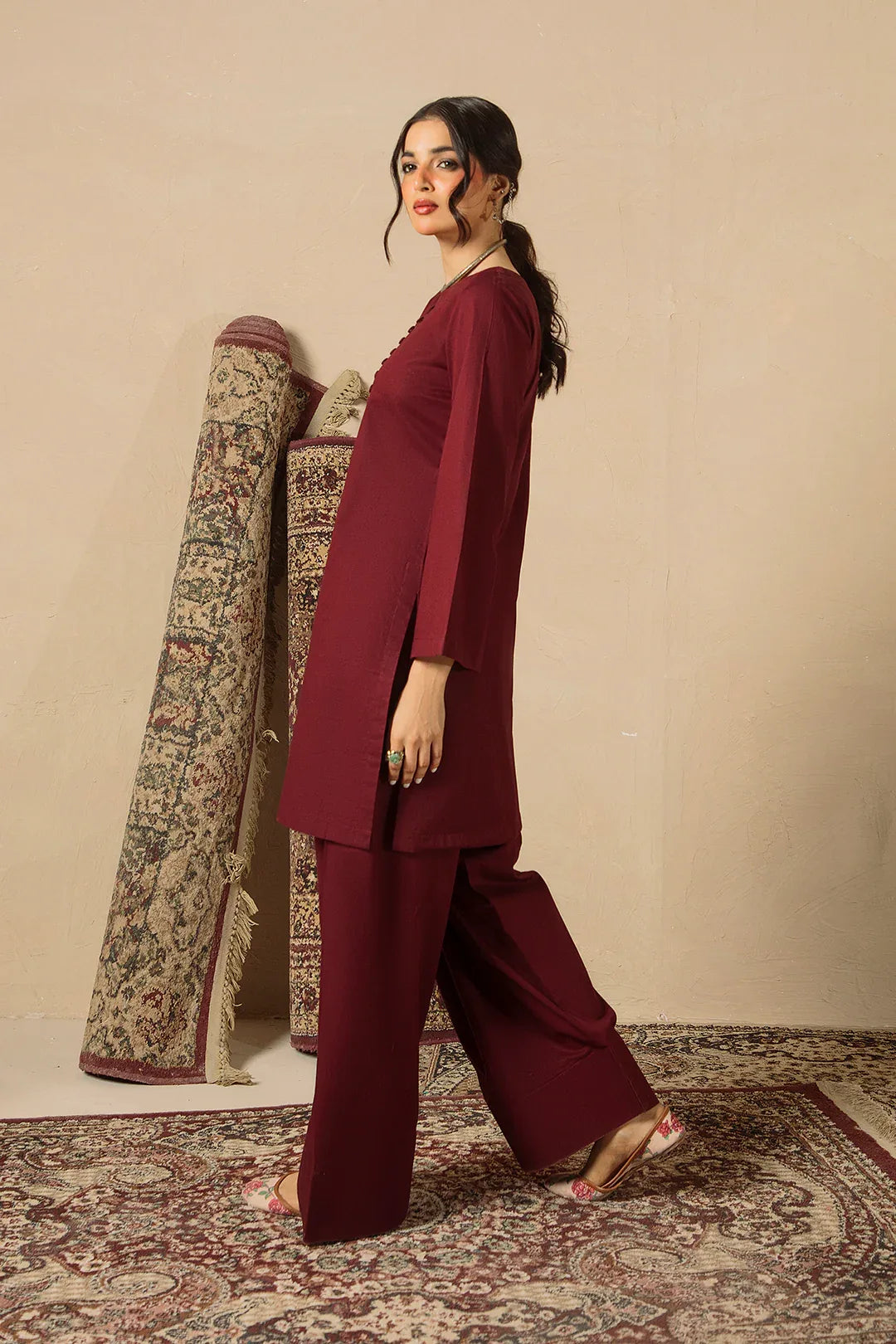 Cherry Red 2pc Solid Dress - SERAH