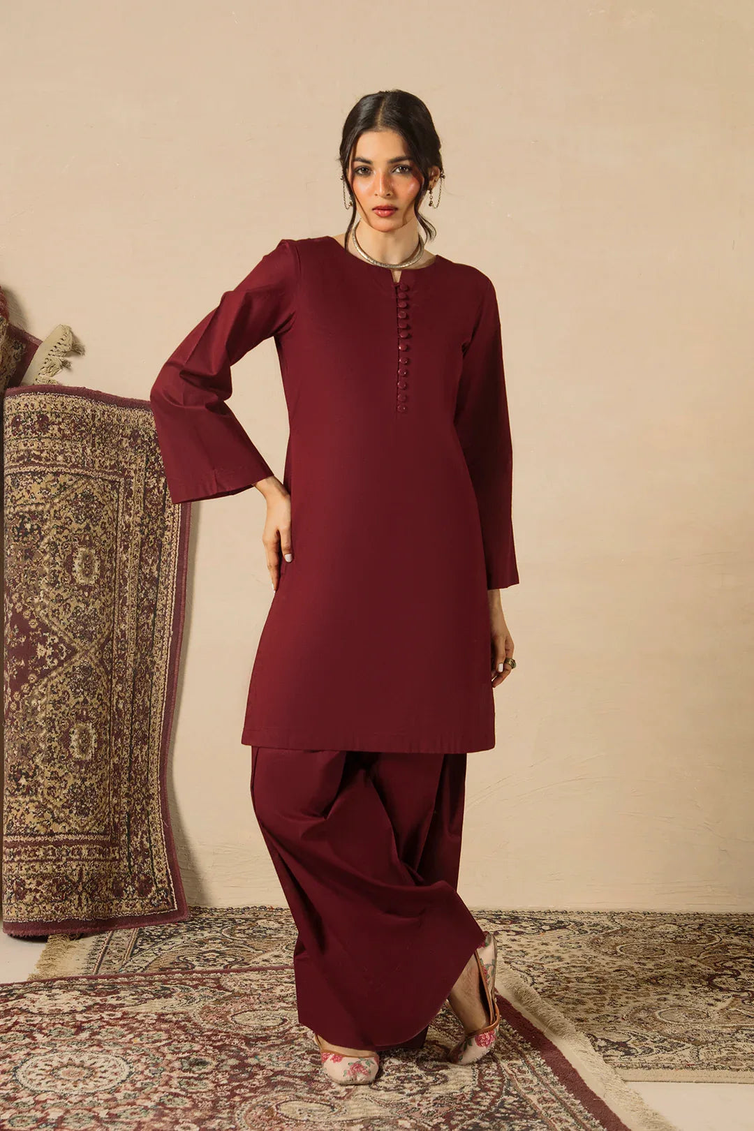 Cherry Red 2pc Solid Dress - SERAH