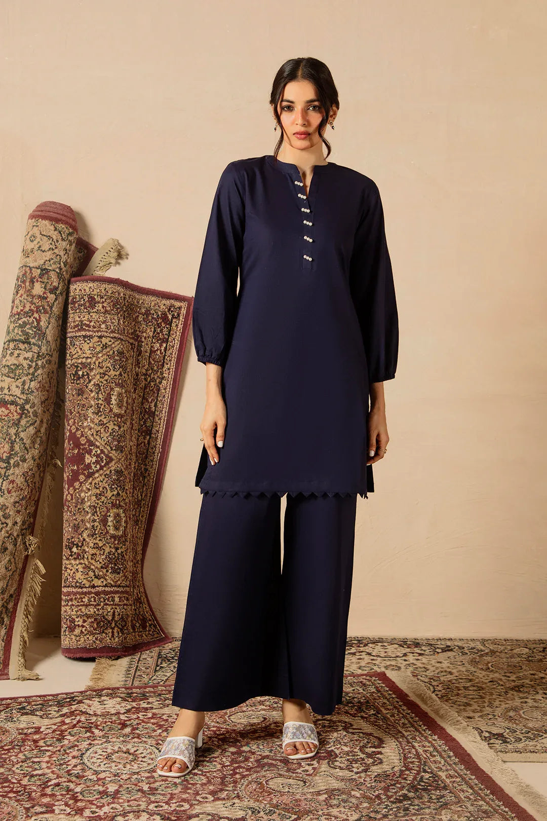 Midnight Blue 2pc Solid Dress - SERAH