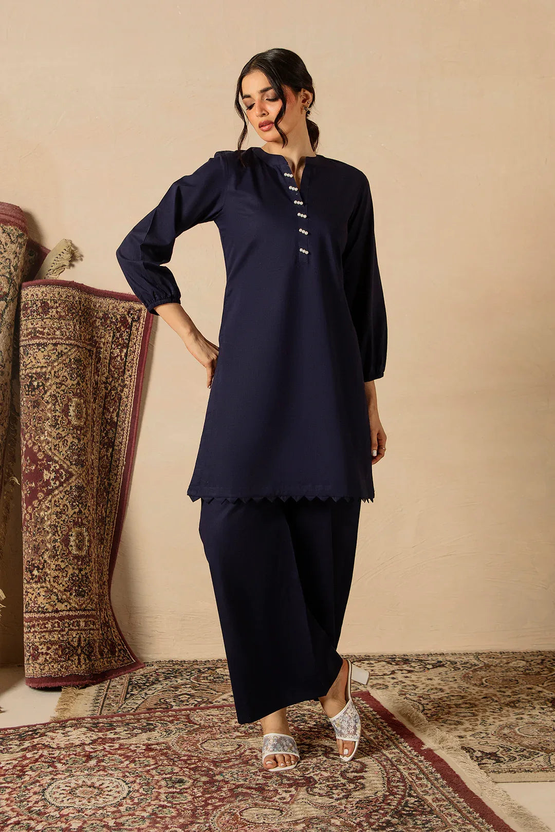 Midnight Blue 2pc Solid Dress - SERAH