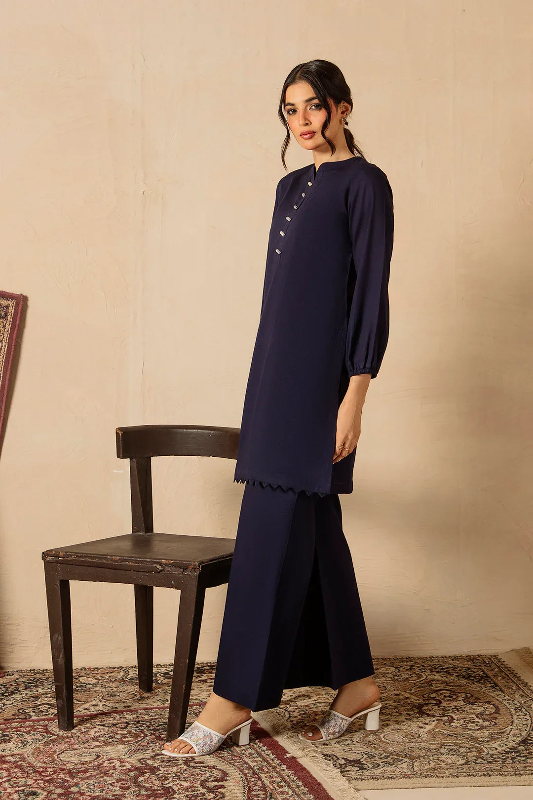 Midnight Blue 2pc Solid Dress - SERAH