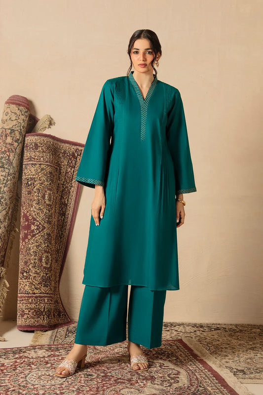 Dark Cyan 2pc Solid Dress - SERAH