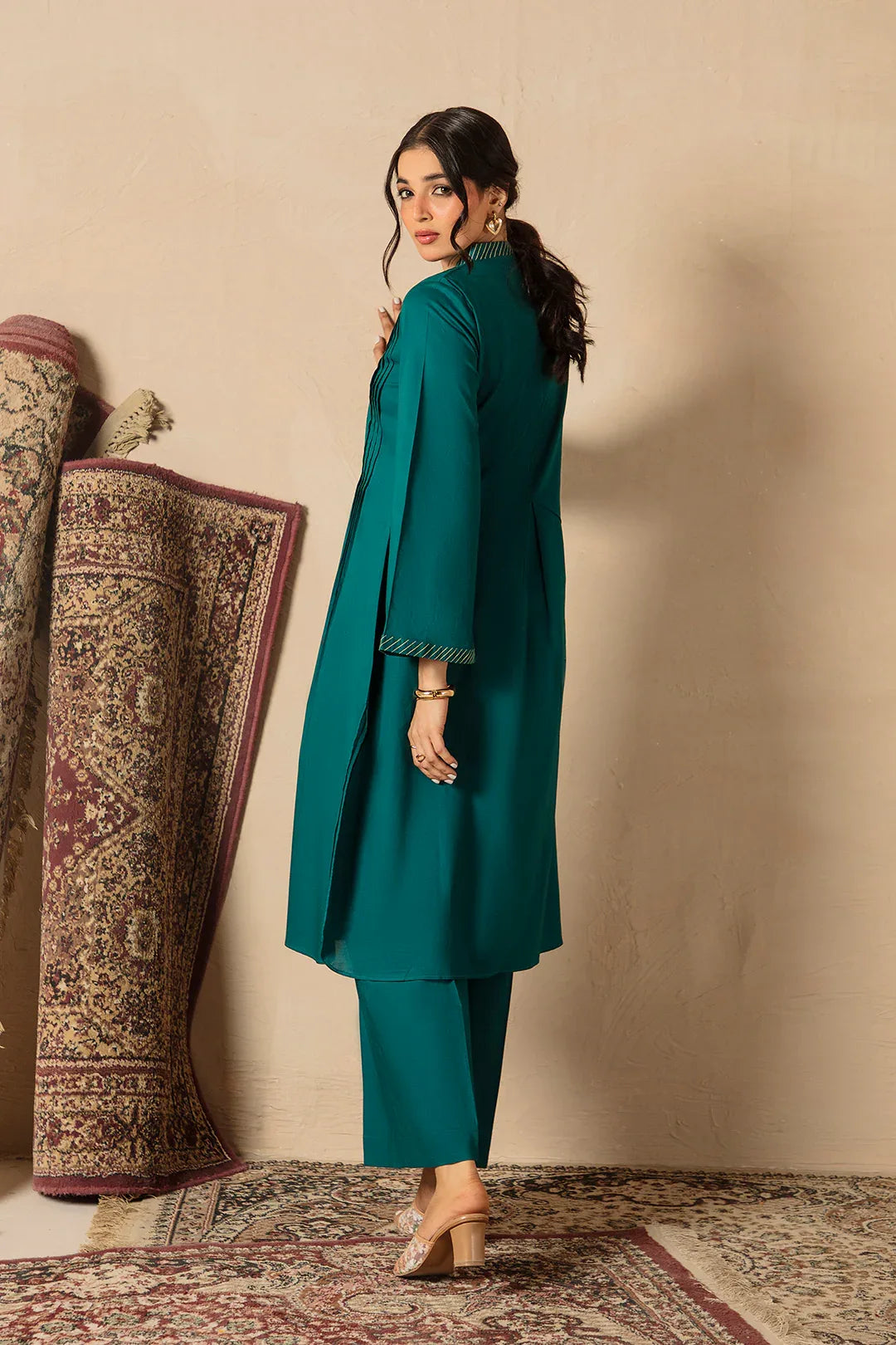 Dark Cyan 2pc Solid Dress - SERAH