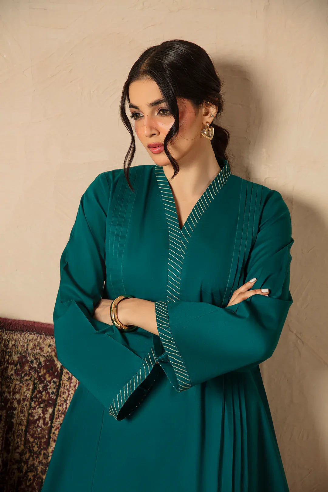 Dark Cyan 2pc Solid Dress - SERAH