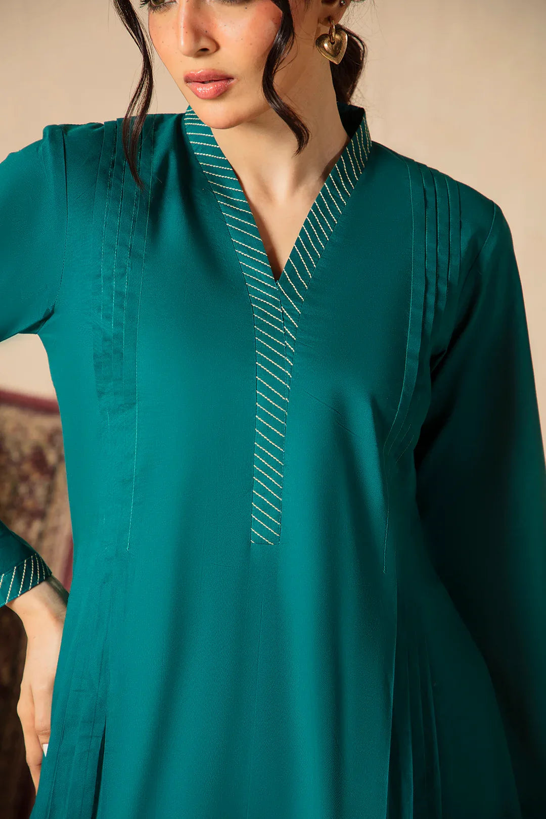 Dark Cyan 2pc Solid Dress - SERAH