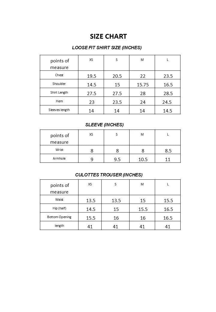BLUE CRUSH Size Chart
